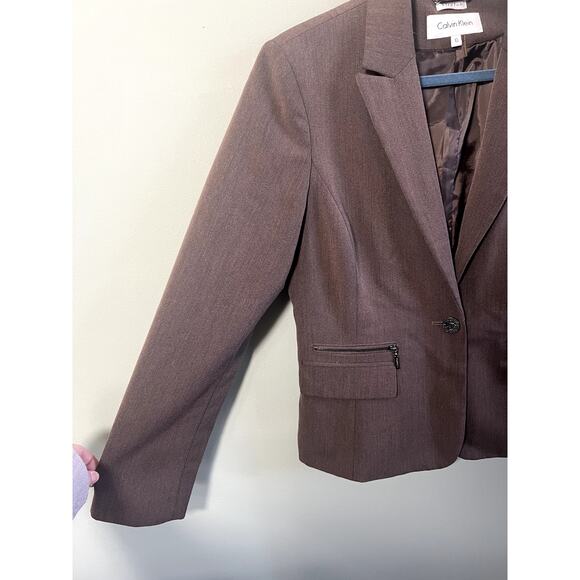 CK Calvin Klein Women's Professional Brown Stretch Blazer, Zip Pockets, Size 10 - Picture 4 of 13